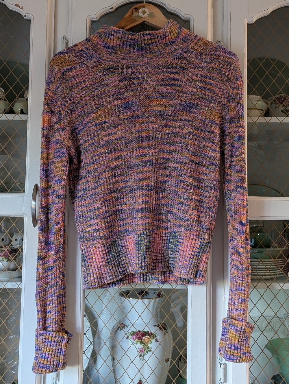 FP Blair Spacedye Multicolor Pink Blue Purple Orange Knit Turtleneck Sweater